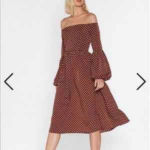 Nasty Gal off-shoulder polka dot midi dress, Sz 8